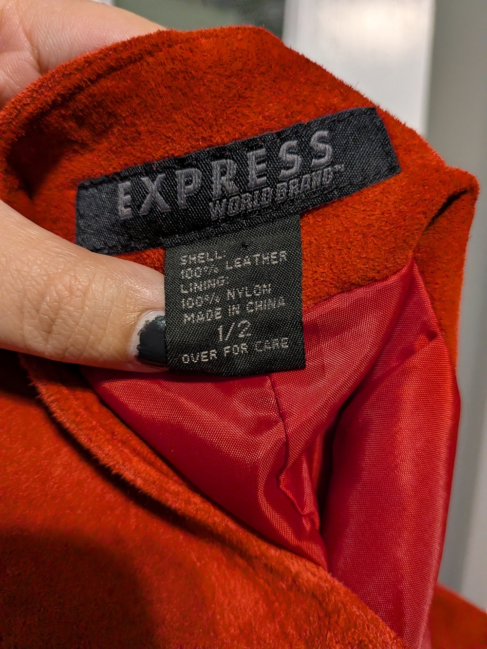 Vintage Express Bright Red Genuine Suede A-Line Mini Skirt Size 1/2 Y2K - Picture 3 of 3